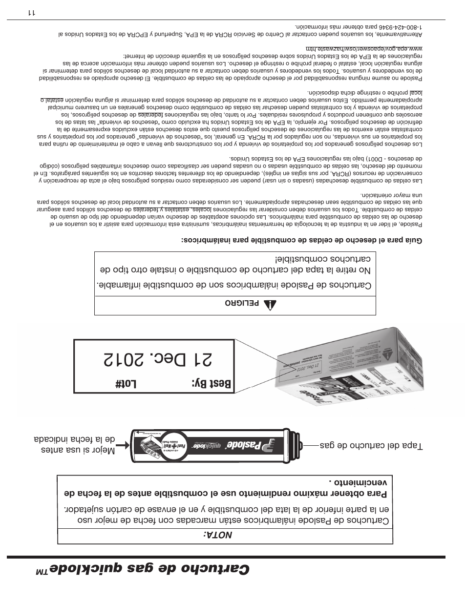 Cartucho de gas quicklode, Best by: lot, Nota | Paslode CF325Li Li-ion Cordless Framing User Manual | Page 30 / 40