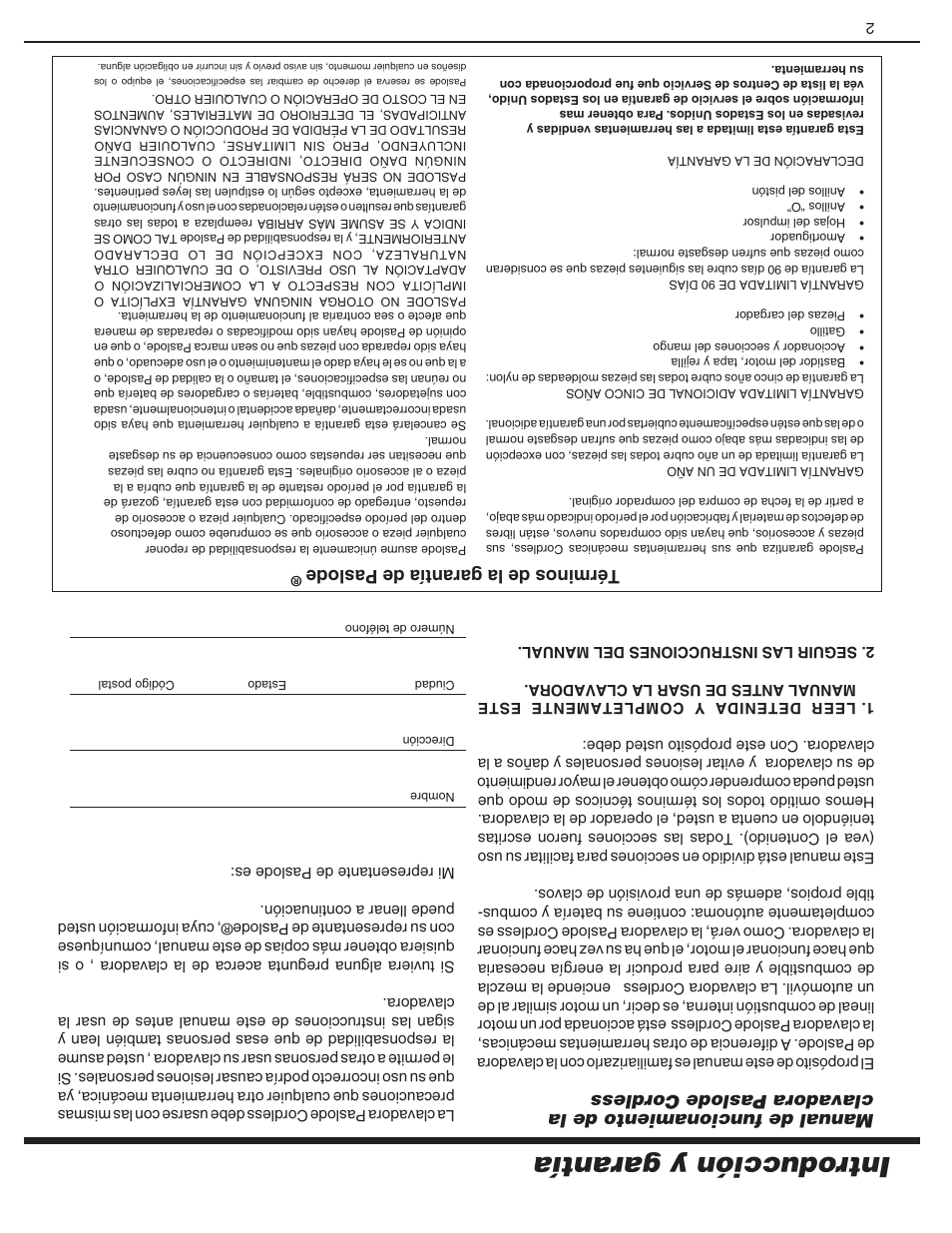Introducción y garantía, Términos de la garantía de paslode | Paslode CF325Li Li-ion Cordless Framing User Manual | Page 39 / 40