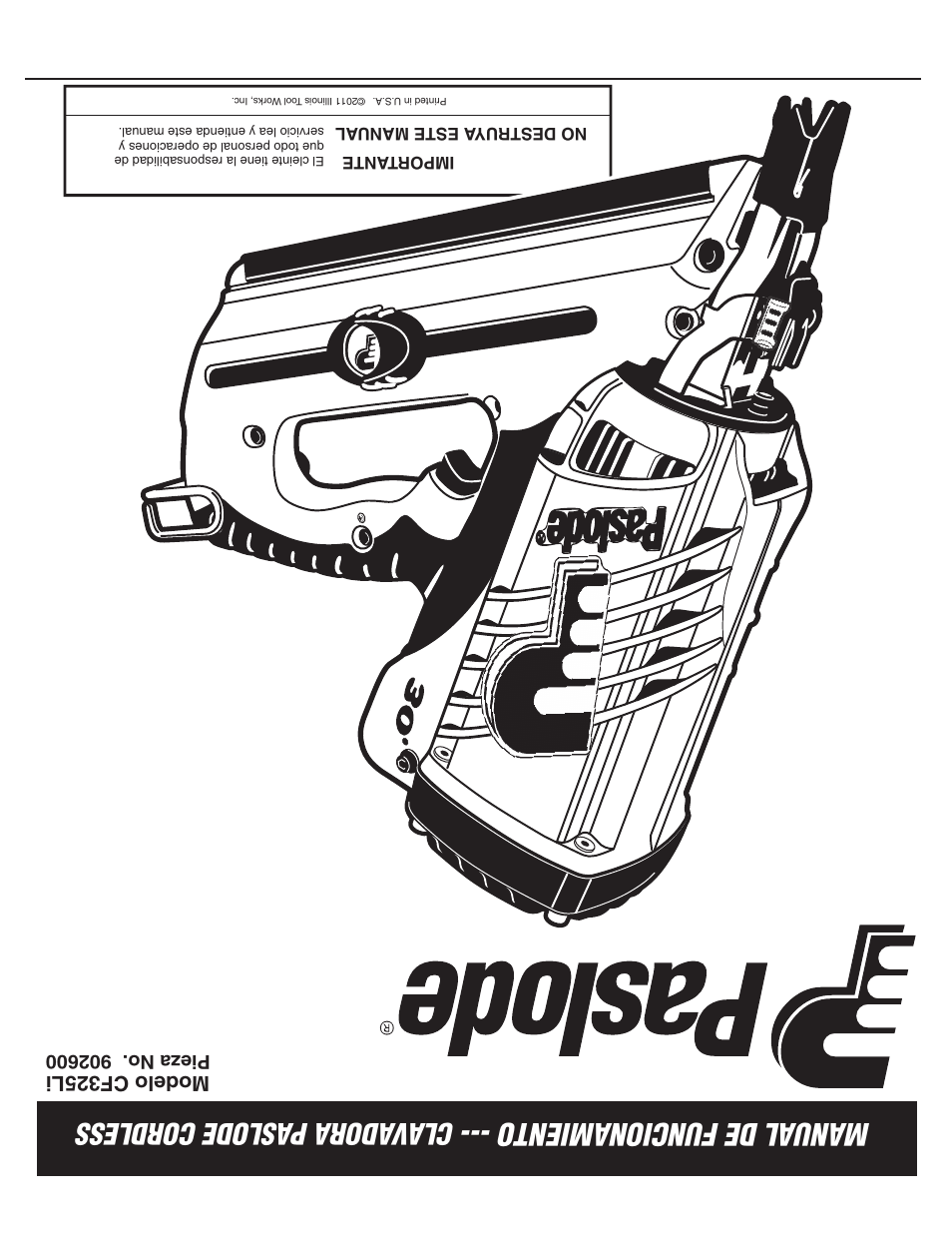 Manual de funcionamiento, Clav adora paslode cordless, Modelo cf325li | Paslode CF325Li Li-ion Cordless Framing User Manual | Page 40 / 40