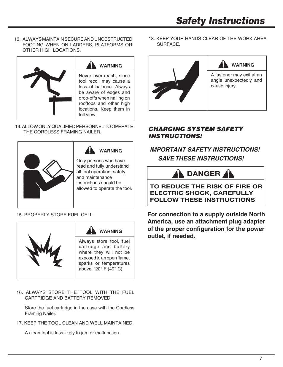 Safety instructions, Danger | Paslode CF325Li Li-ion Cordless Framing User Manual | Page 7 / 40