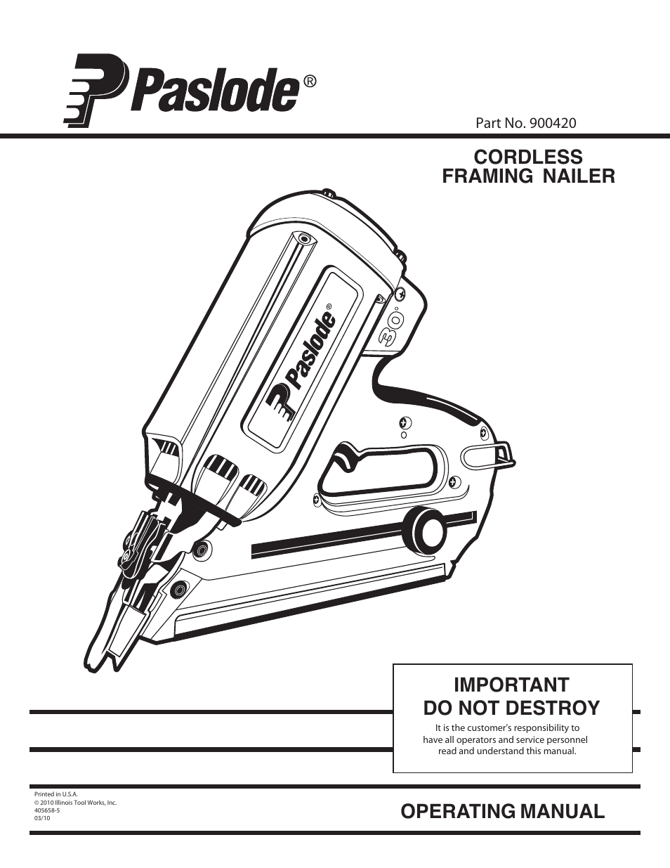 Paslode IMCT Cordless Framing Nailer User Manual | 20 pages