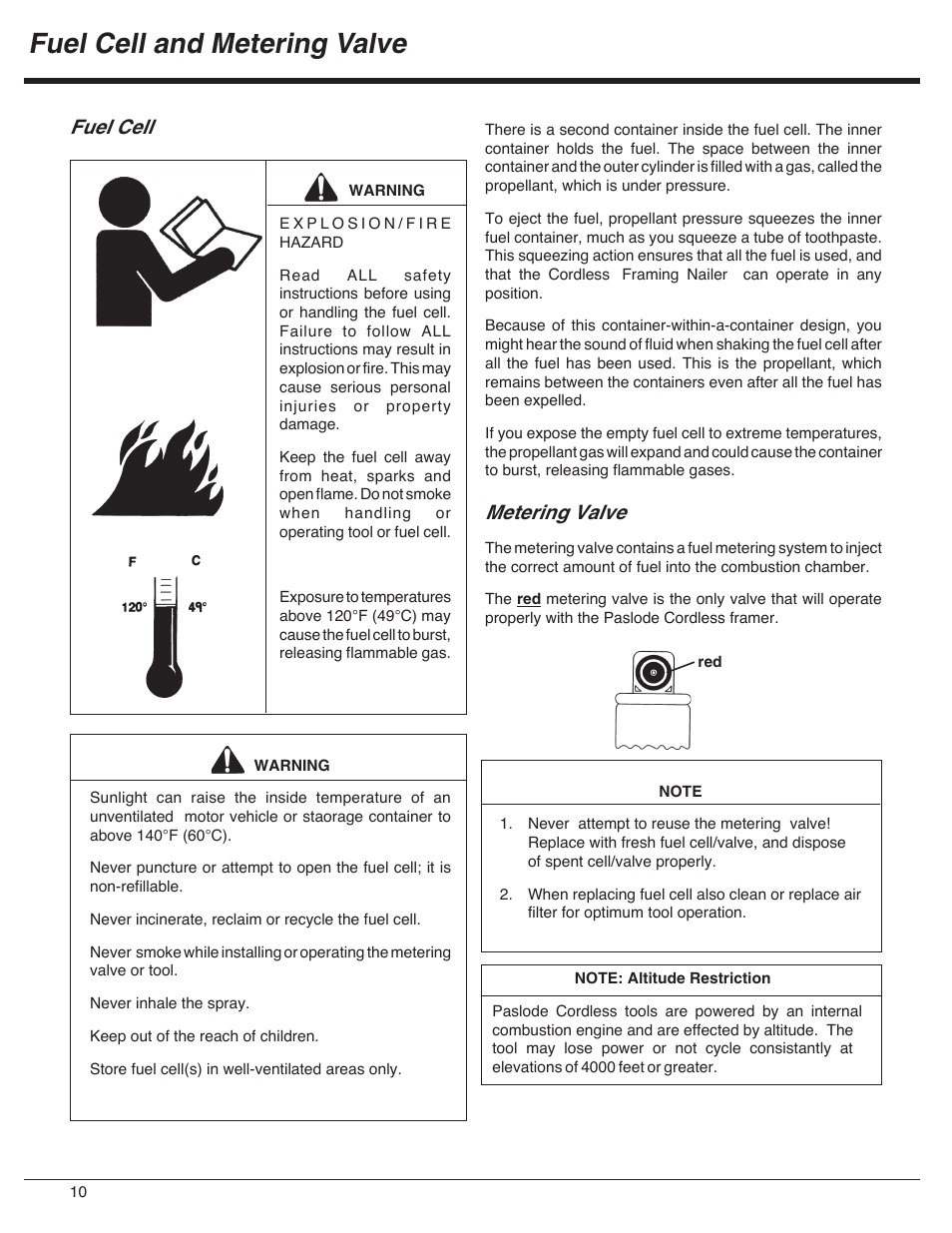 Fuel cell and metering valve, Fuel cell, Metering valve | Paslode IMCT Cordless Framing Nailer User Manual | Page 10 / 20