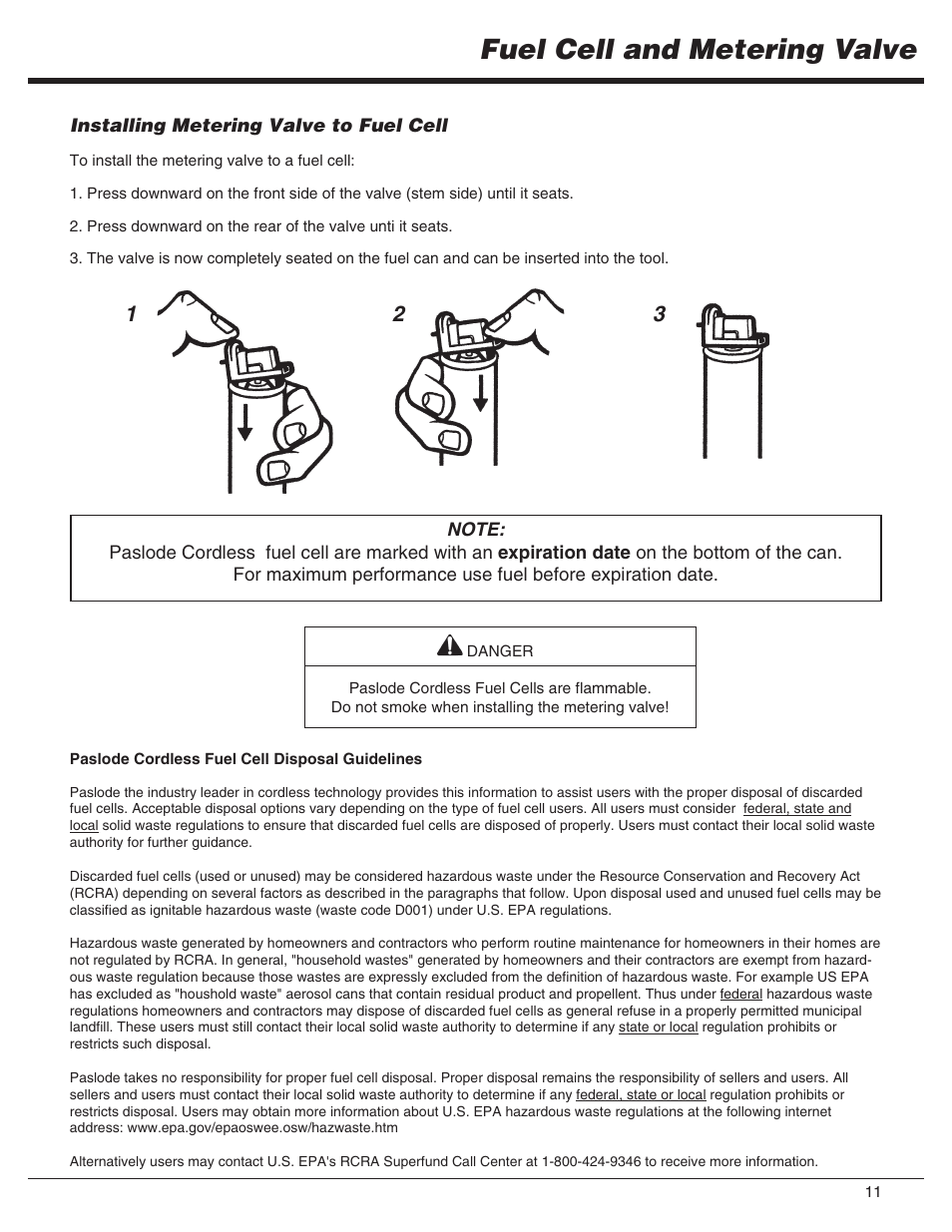 Fuel cell and metering valve | Paslode IMCT Cordless Framing Nailer User Manual | Page 11 / 20