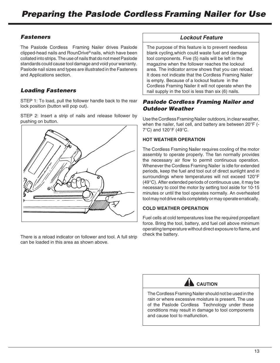 Preparing the paslode cordless, Framing nailer for use | Paslode IMCT Cordless Framing Nailer User Manual | Page 13 / 20