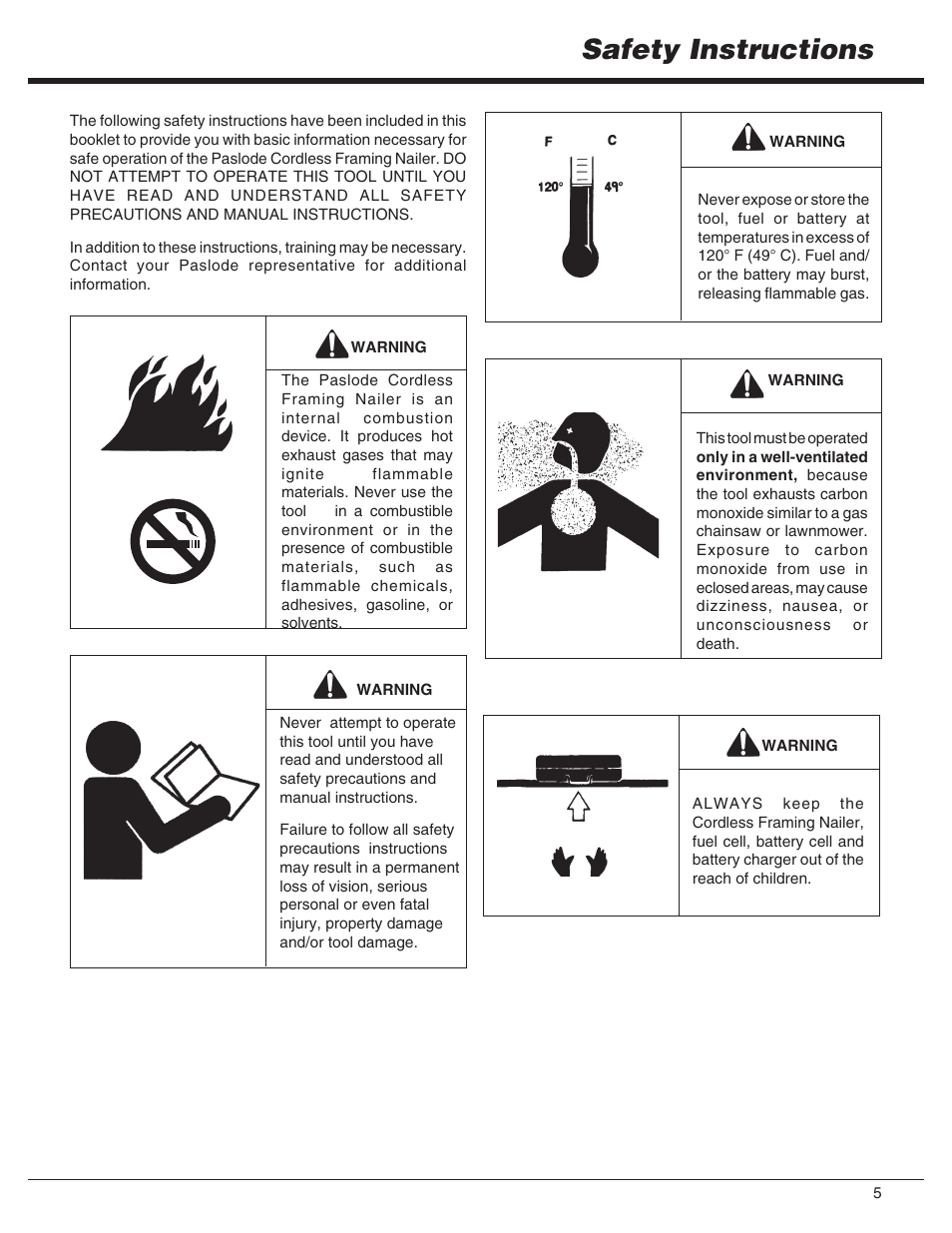 Safety instructions | Paslode IMCT Cordless Framing Nailer User Manual | Page 5 / 20
