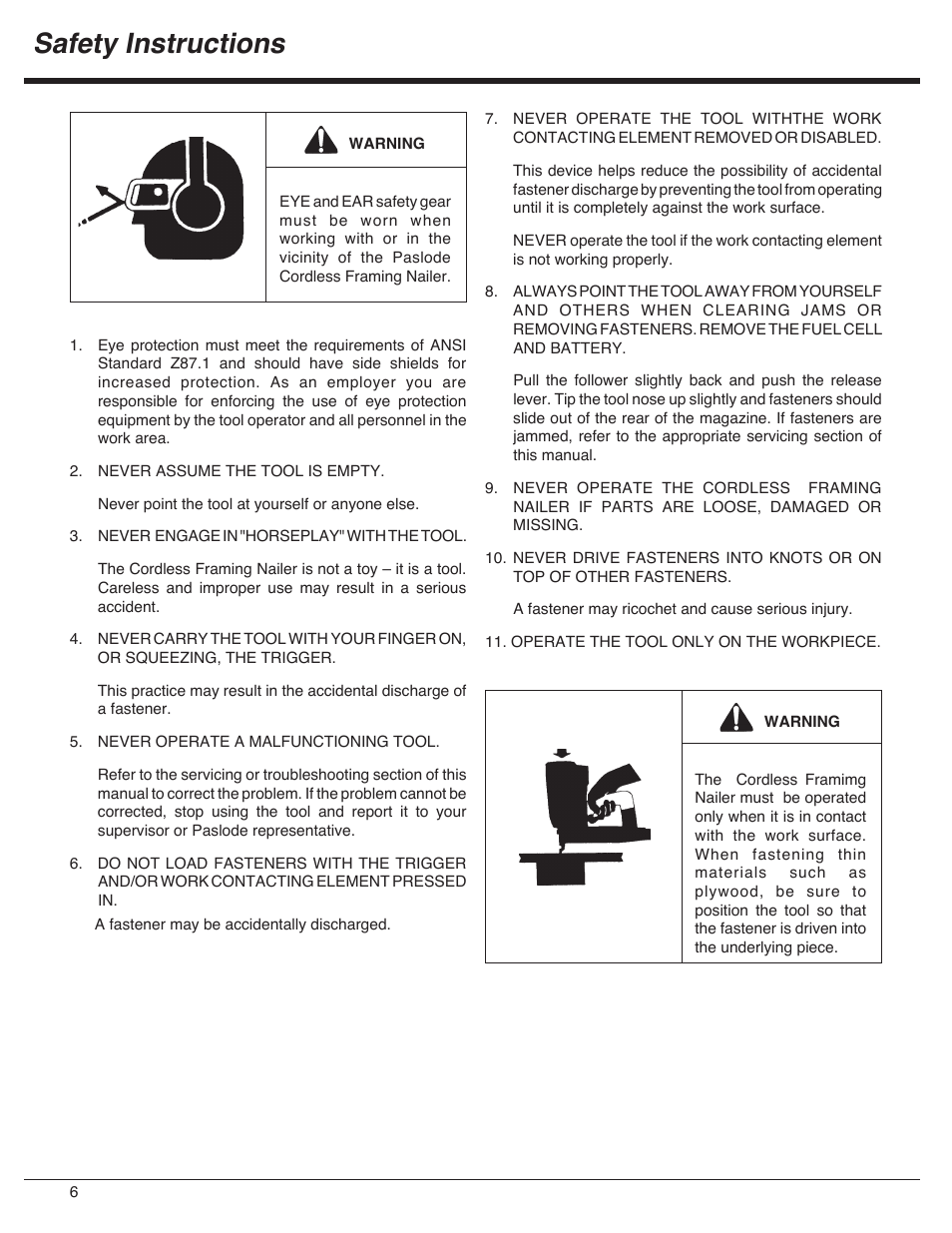 Safety instructions | Paslode IMCT Cordless Framing Nailer User Manual | Page 6 / 20