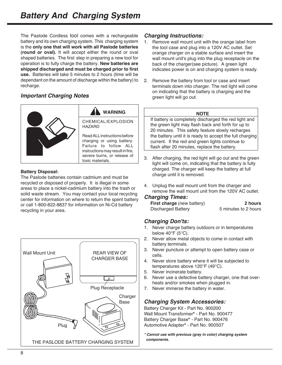 Battery and charging system | Paslode IMCT Cordless Framing Nailer User Manual | Page 8 / 20