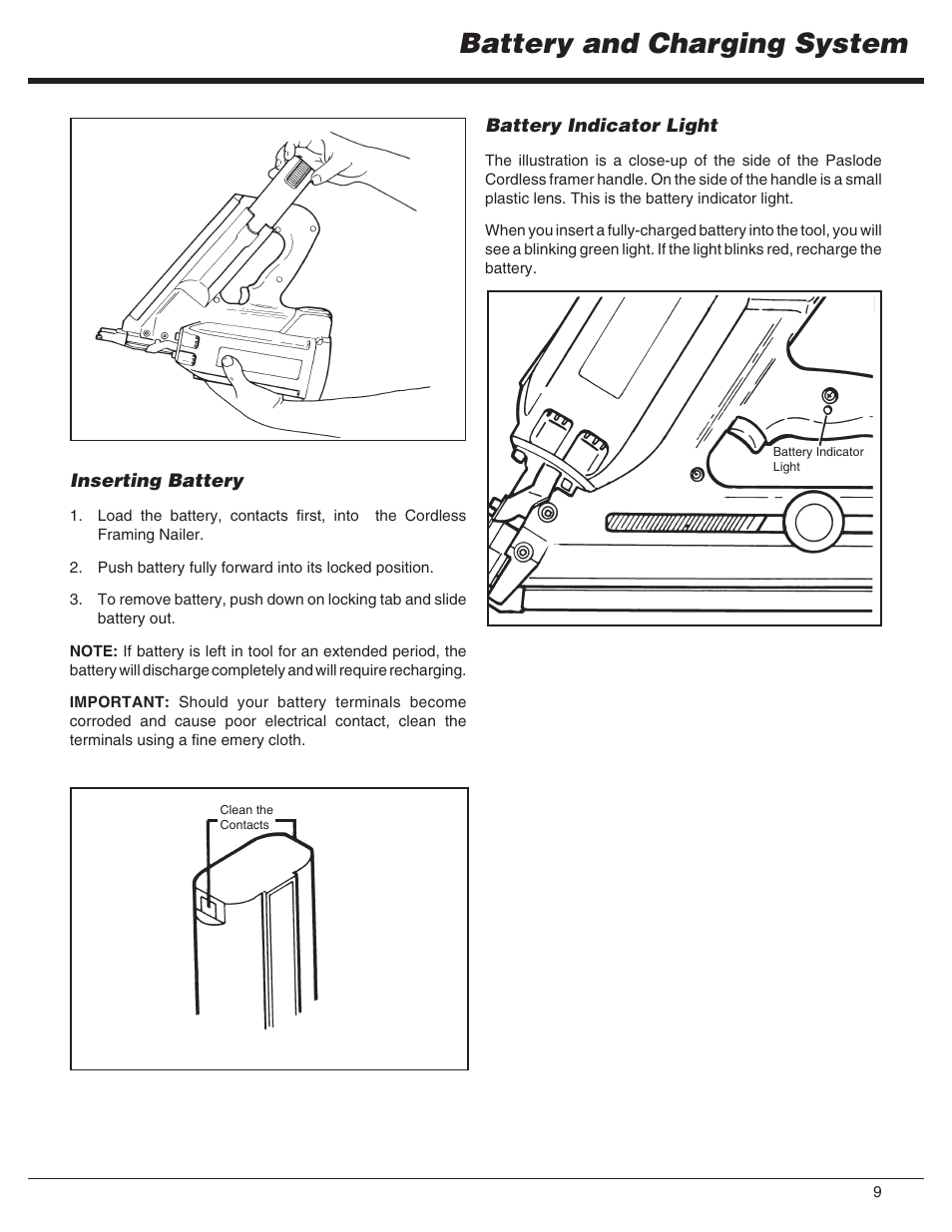 Battery and charging system | Paslode IMCT Cordless Framing Nailer User Manual | Page 9 / 20