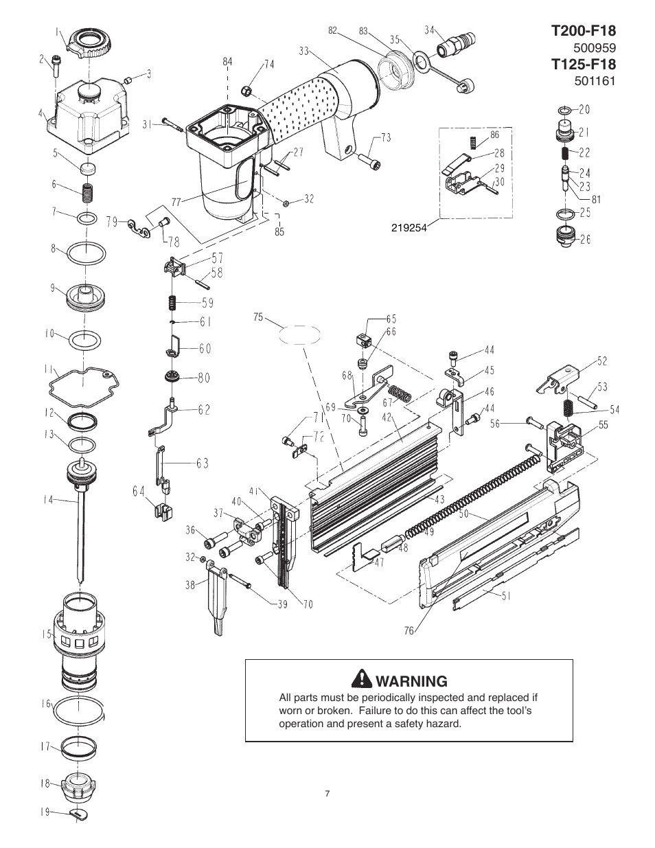 Warning | Paslode T125-F18 Finish Nailer User Manual | Page 7 / 8