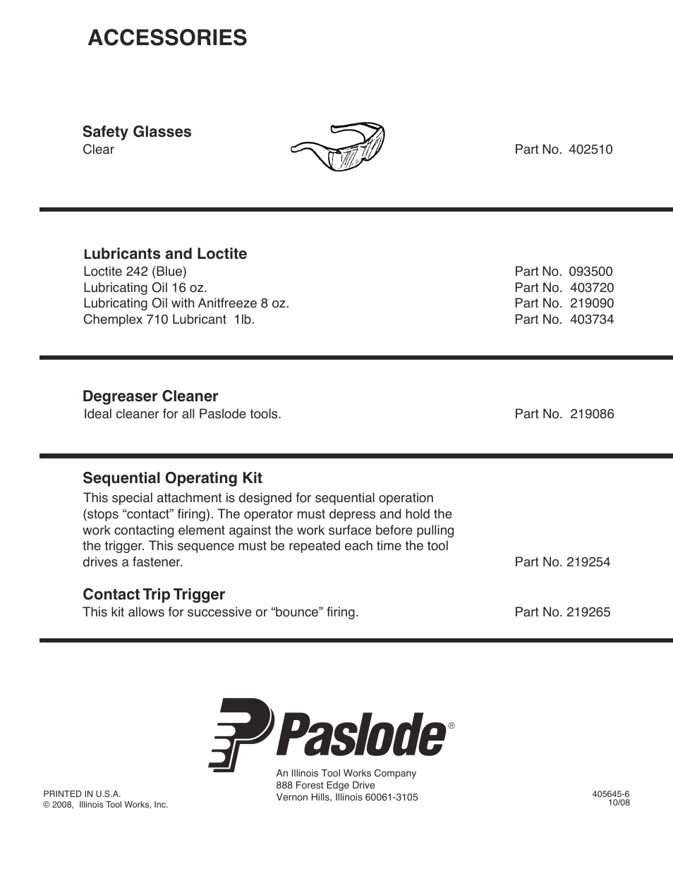 Accessories | Paslode T125-F18 Finish Nailer User Manual | Page 8 / 8