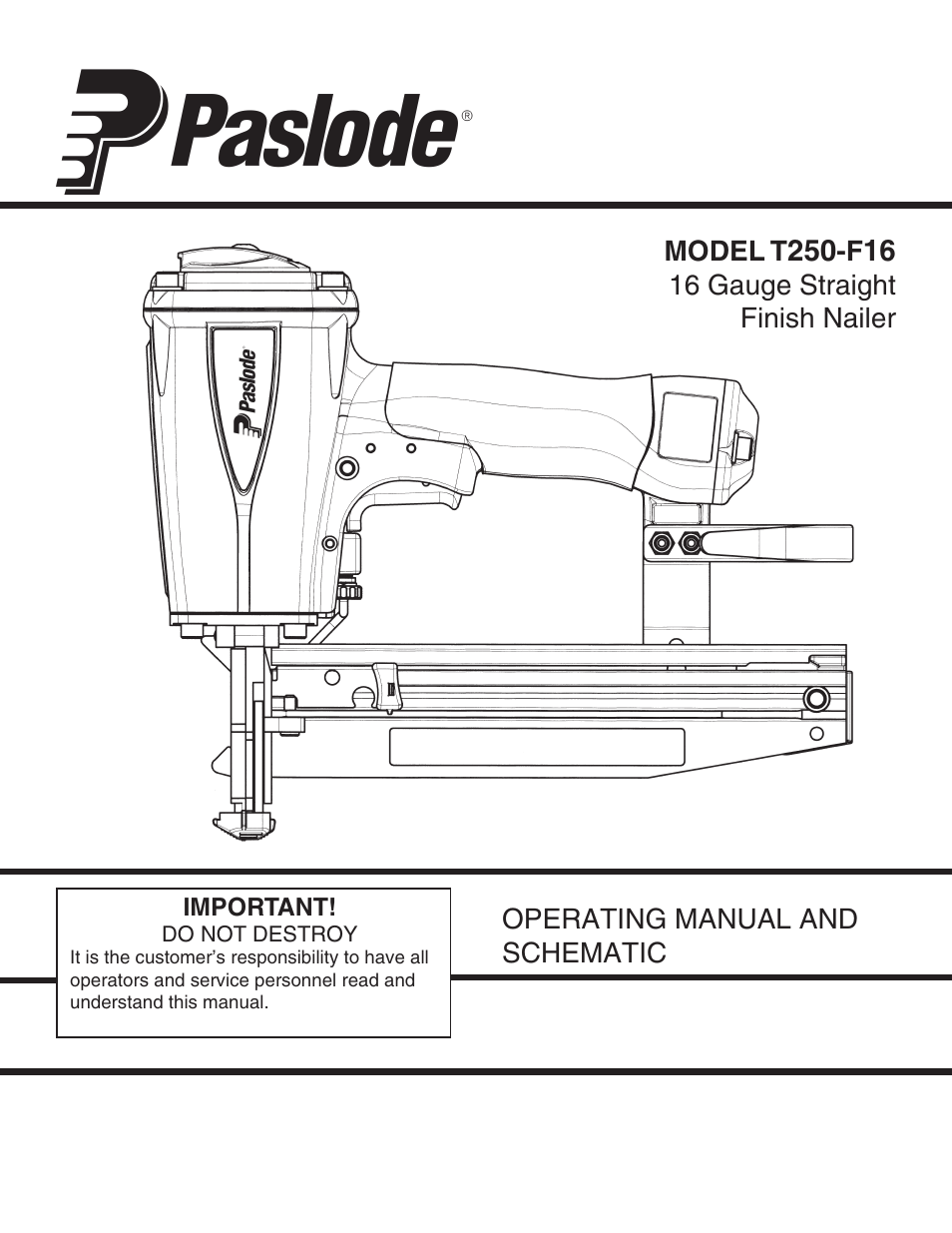 Paslode T250-F16 16 Gauge Straight Finish Nailer User Manual | 8 pages