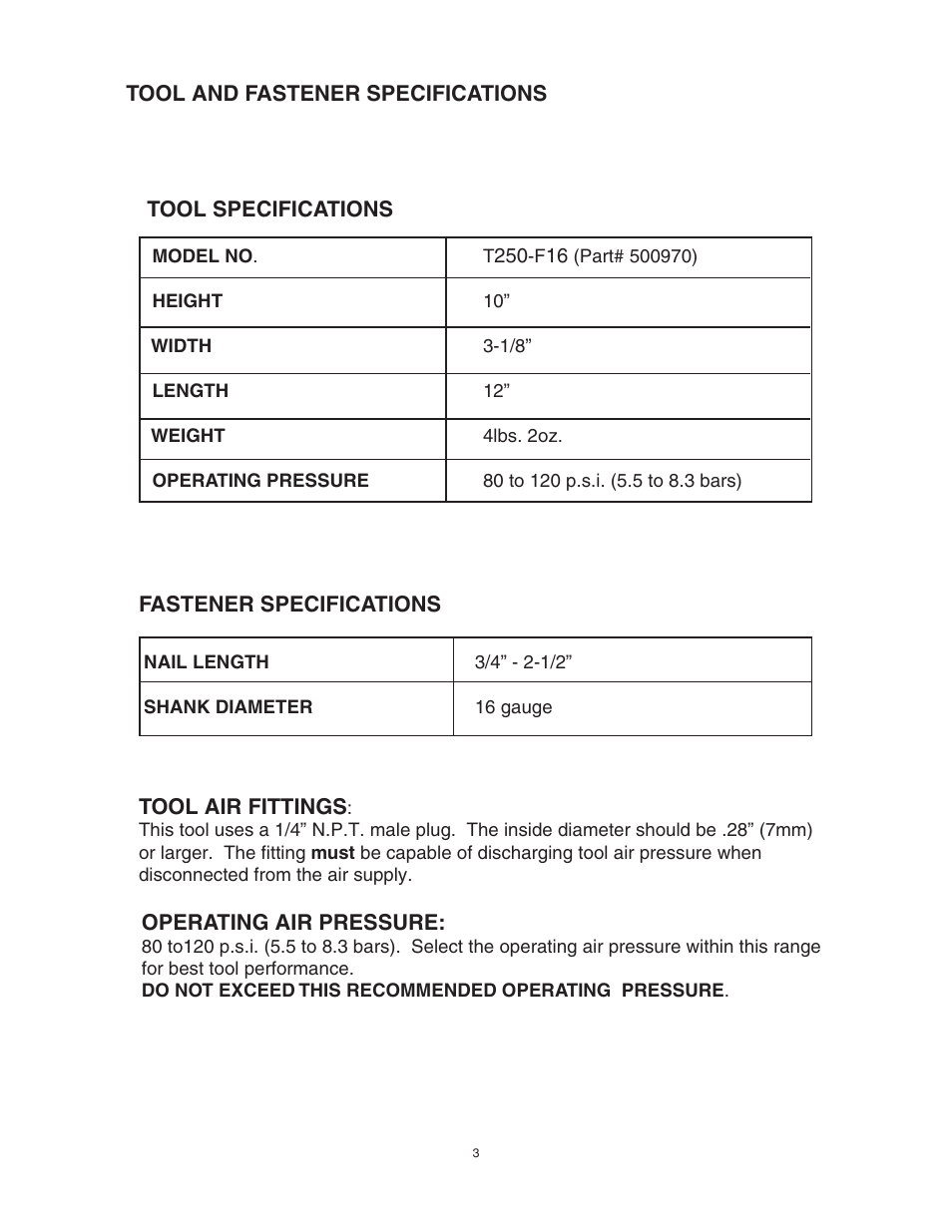 Paslode T250-F16 16 Gauge Straight Finish Nailer User Manual | Page 3 / 8