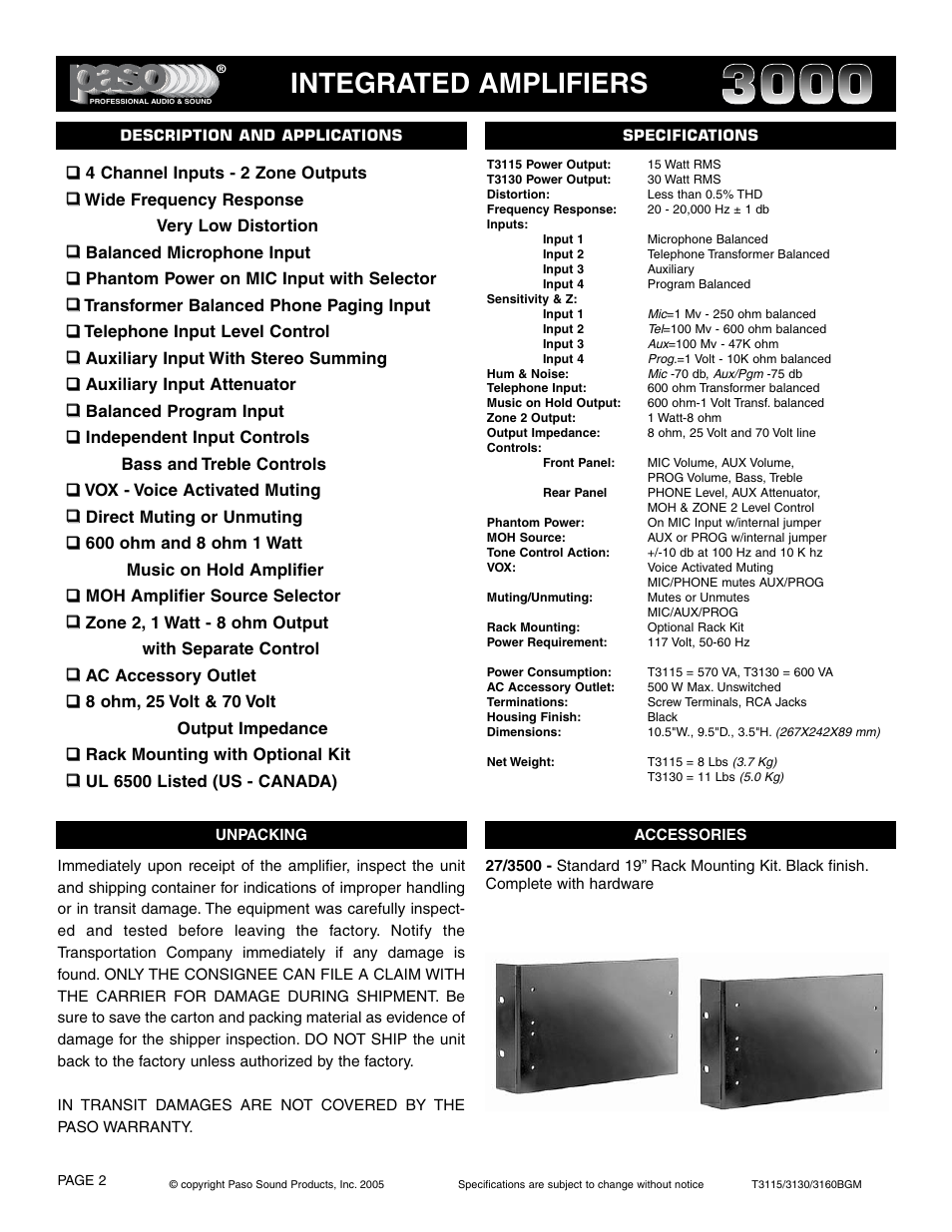 Integrated amplifiers | Paso Sound T3115BGM User Manual | Page 2 / 24