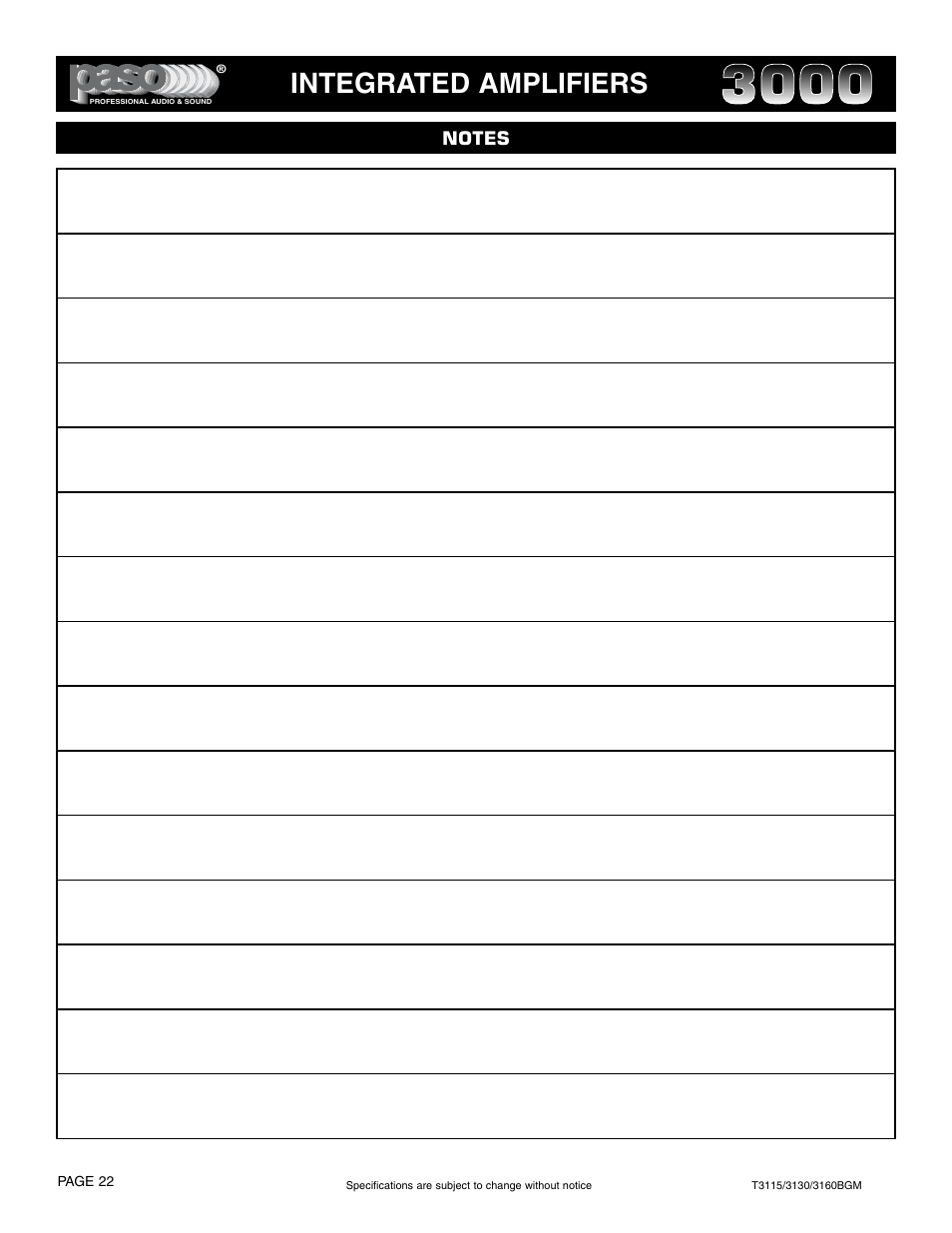 Integrated amplifiers | Paso Sound T3115BGM User Manual | Page 22 / 24
