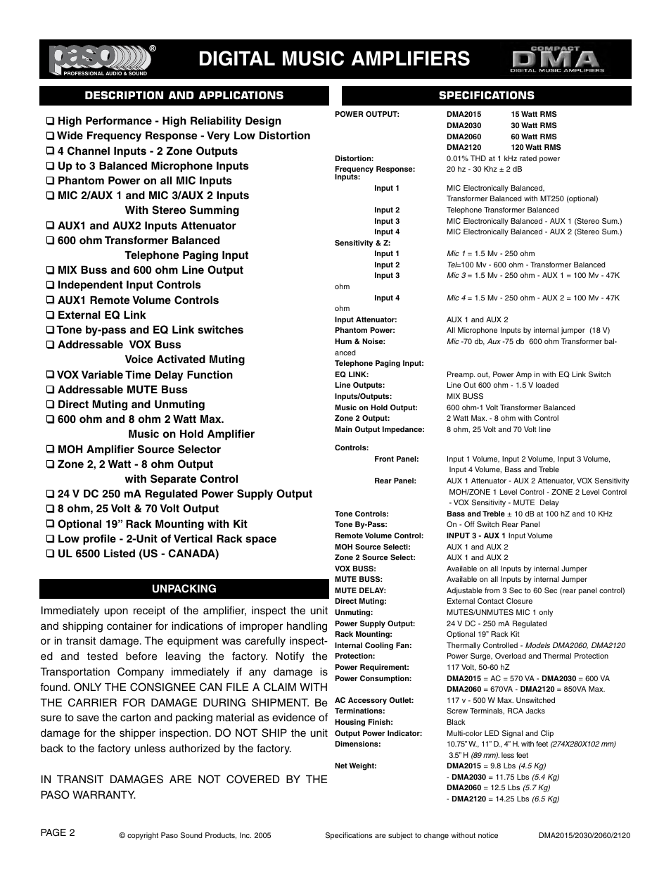 Digital music amplifiers | Paso Sound DMA2015 User Manual | Page 2 / 32