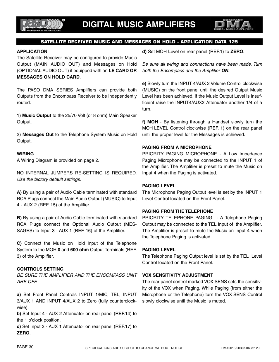 Digital music amplifiers | Paso Sound DMA2015 User Manual | Page 30 / 32