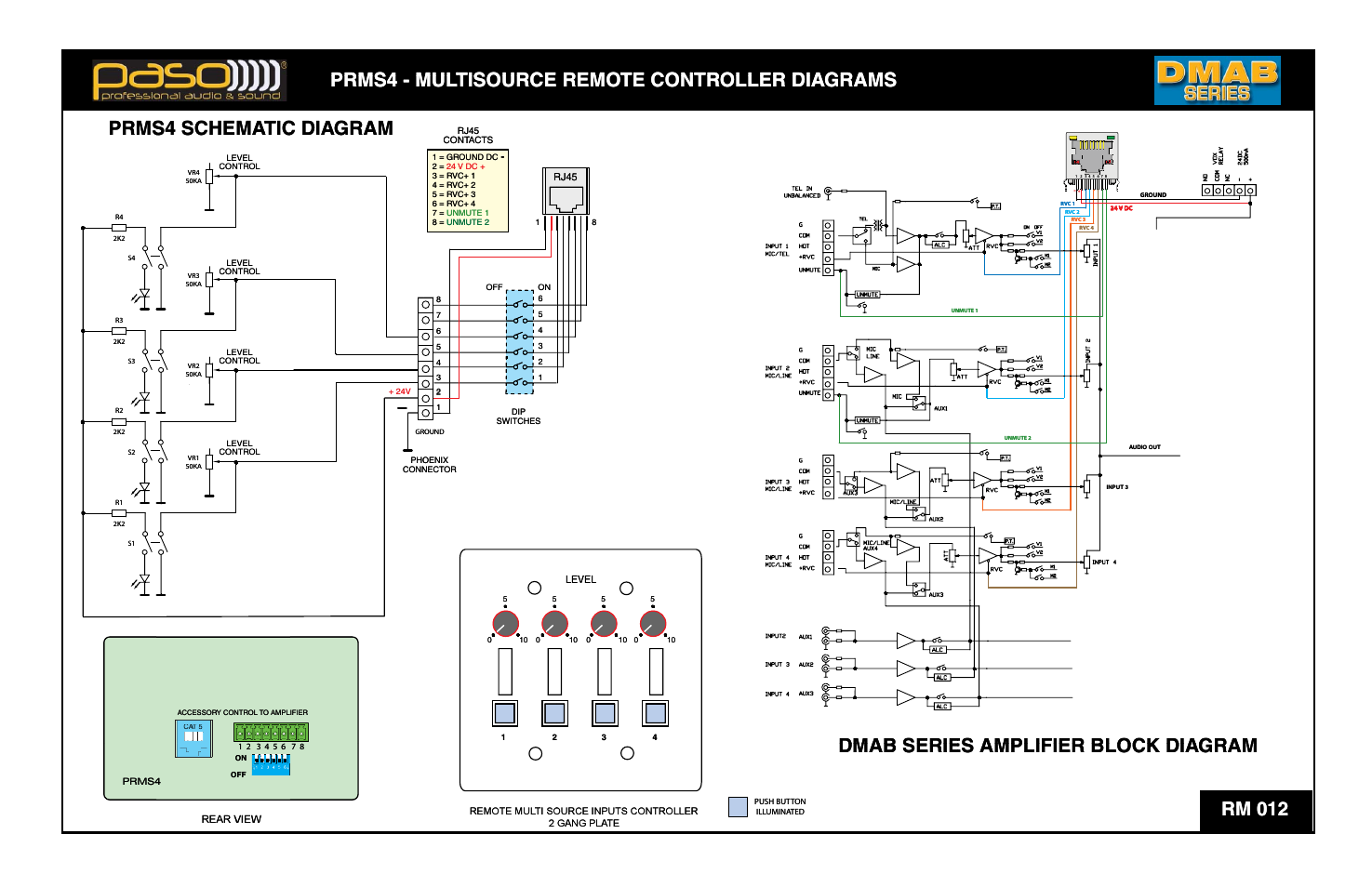 Te con remo, Oller dia ntr grams a, Dmab serie es amplifier gr block dia ram | Dmab serie es amplifier r gr block dia rm 012 ram | Paso Sound DMA2015B User Manual | Page 12 / 13