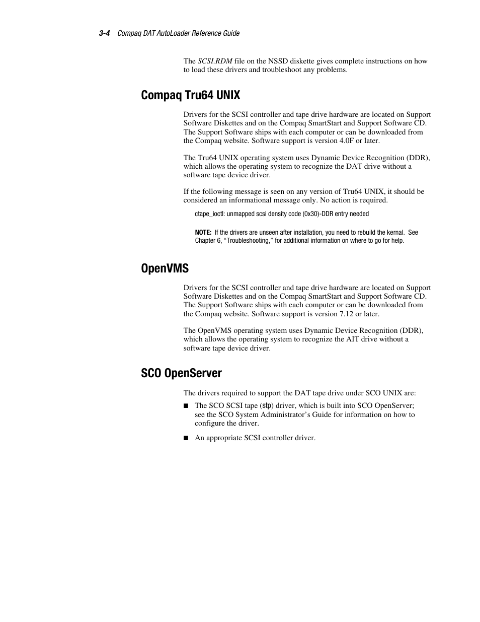 Compaq tru64 unix, Openvms, Sco openserver | Compaq 326817-003 User Manual | Page 32 / 80