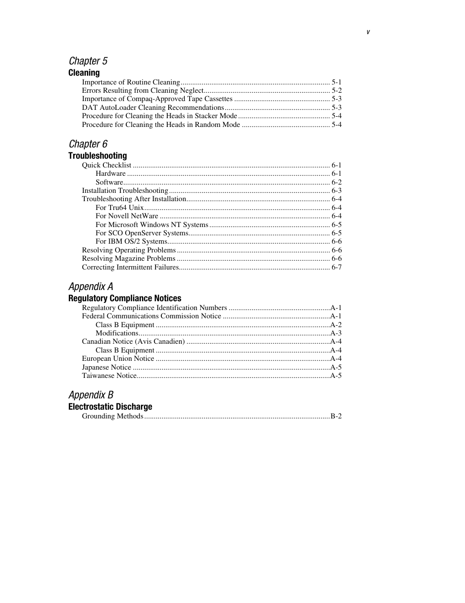 Chapter 5, Chapter 6, Appendix a | Appendix b | Compaq 326817-003 User Manual | Page 5 / 80