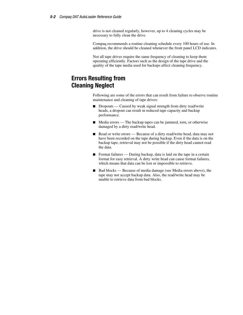 Errors resulting from cleaning neglect | Compaq 326817-003 User Manual | Page 55 / 80