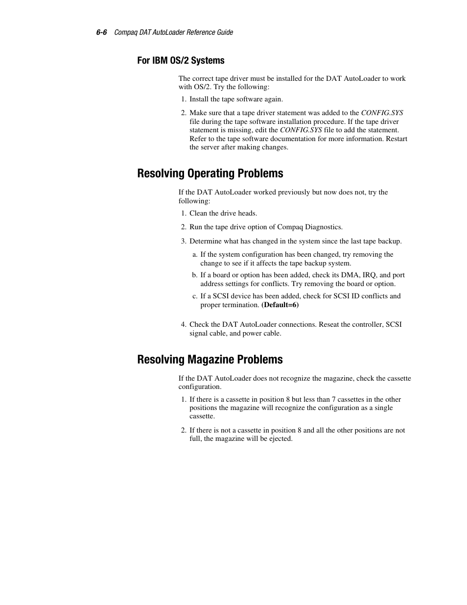 For ibm os/2 systems, Resolving operating problems, Resolving magazine problems | Compaq 326817-003 User Manual | Page 63 / 80