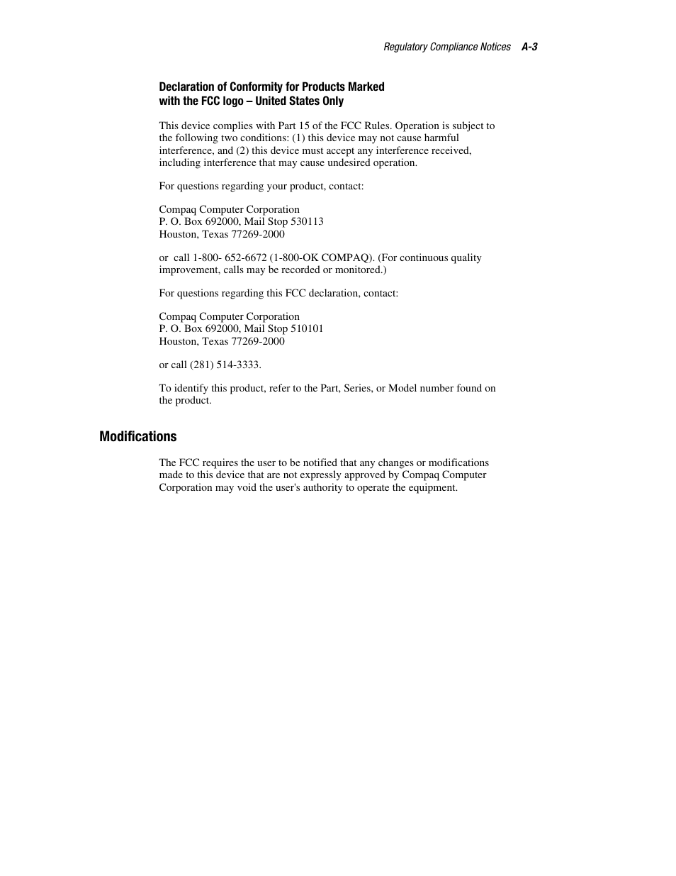 Modifications | Compaq 326817-003 User Manual | Page 67 / 80