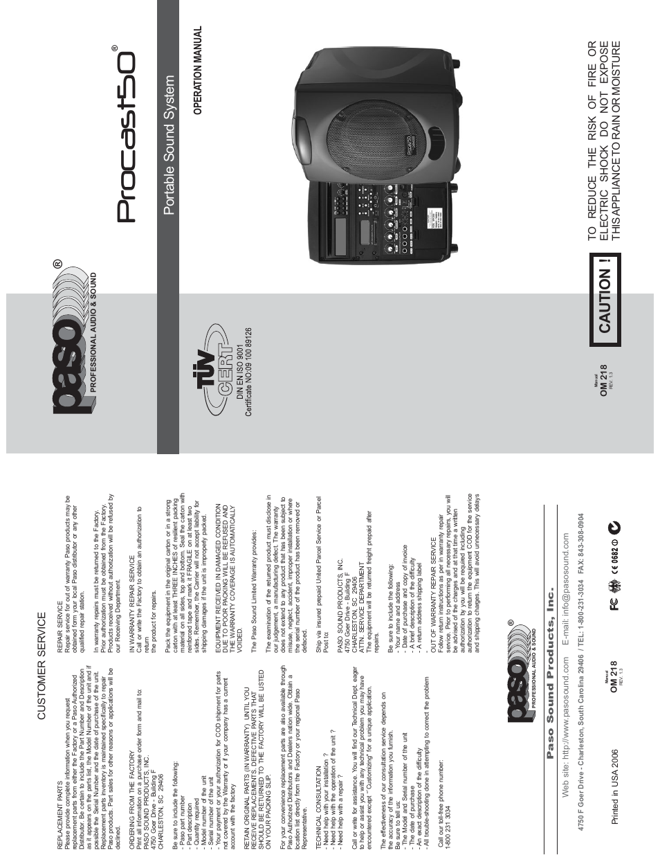 Paso Sound WPCS50 User Manual | 16 pages