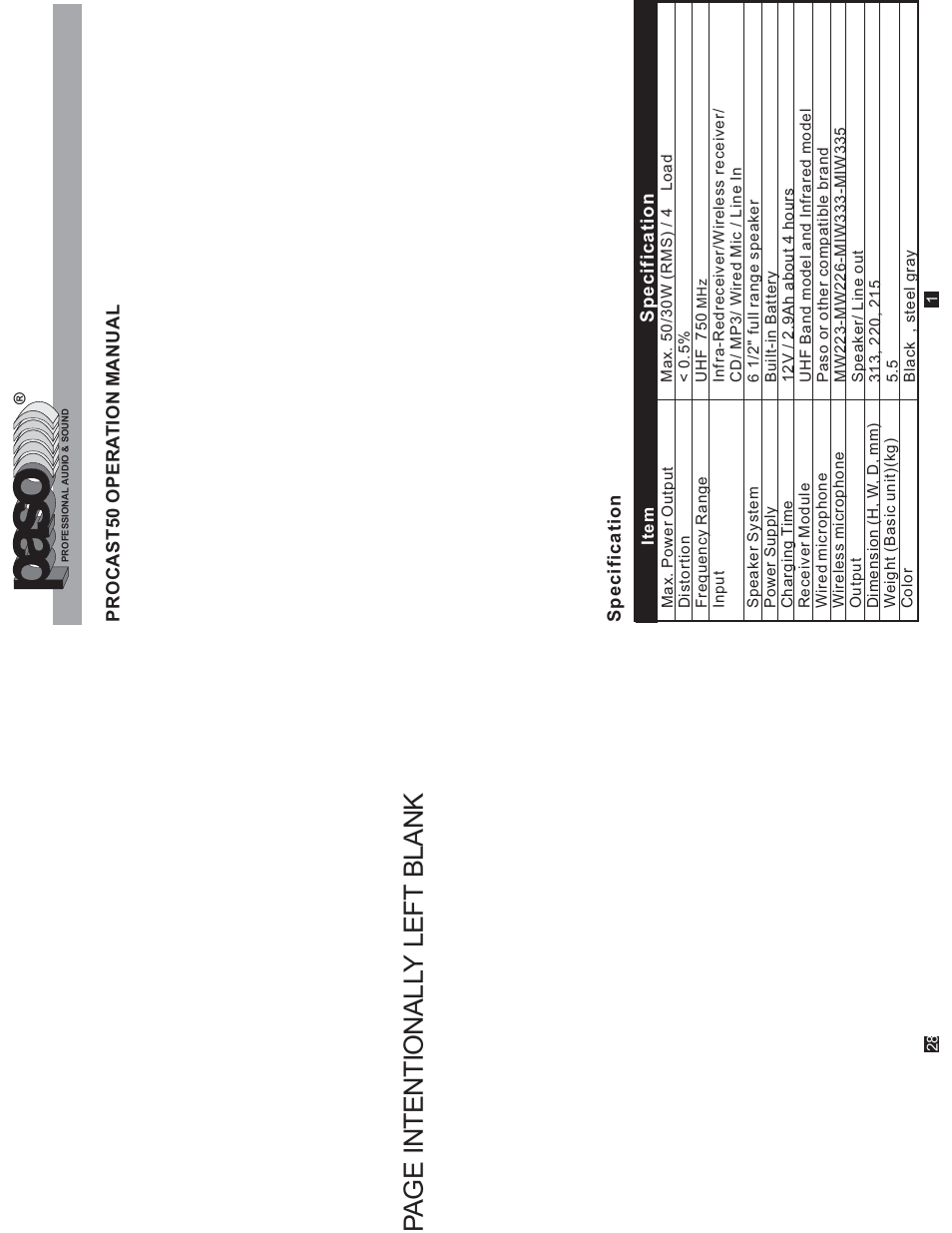 Pa ge intentionall y left blank | Paso Sound WPCS50 User Manual | Page 3 / 16