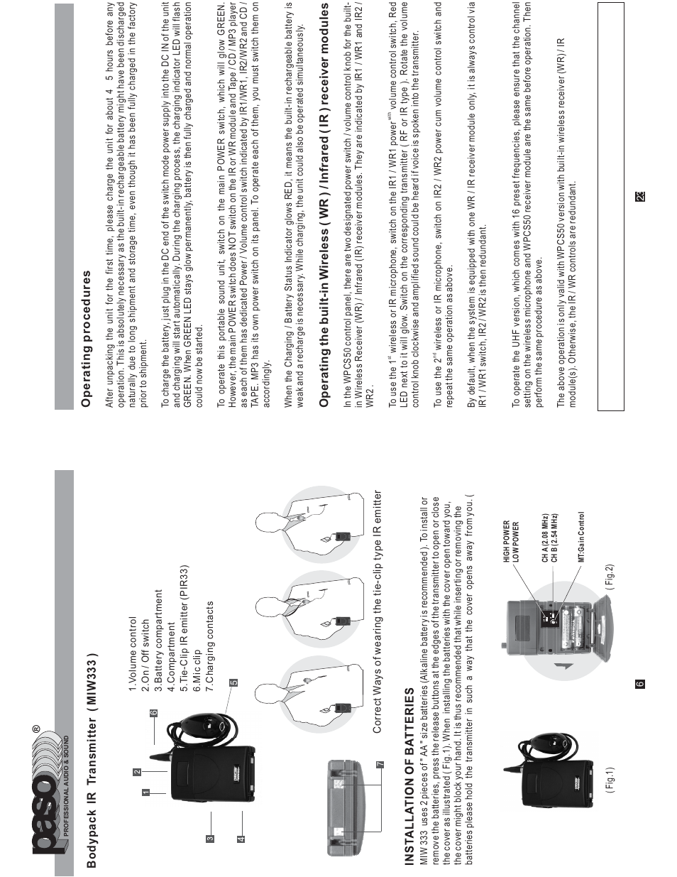 Bodypack ir t ransmitter ( miw333 ) | Paso Sound WPCS50 User Manual | Page 8 / 16