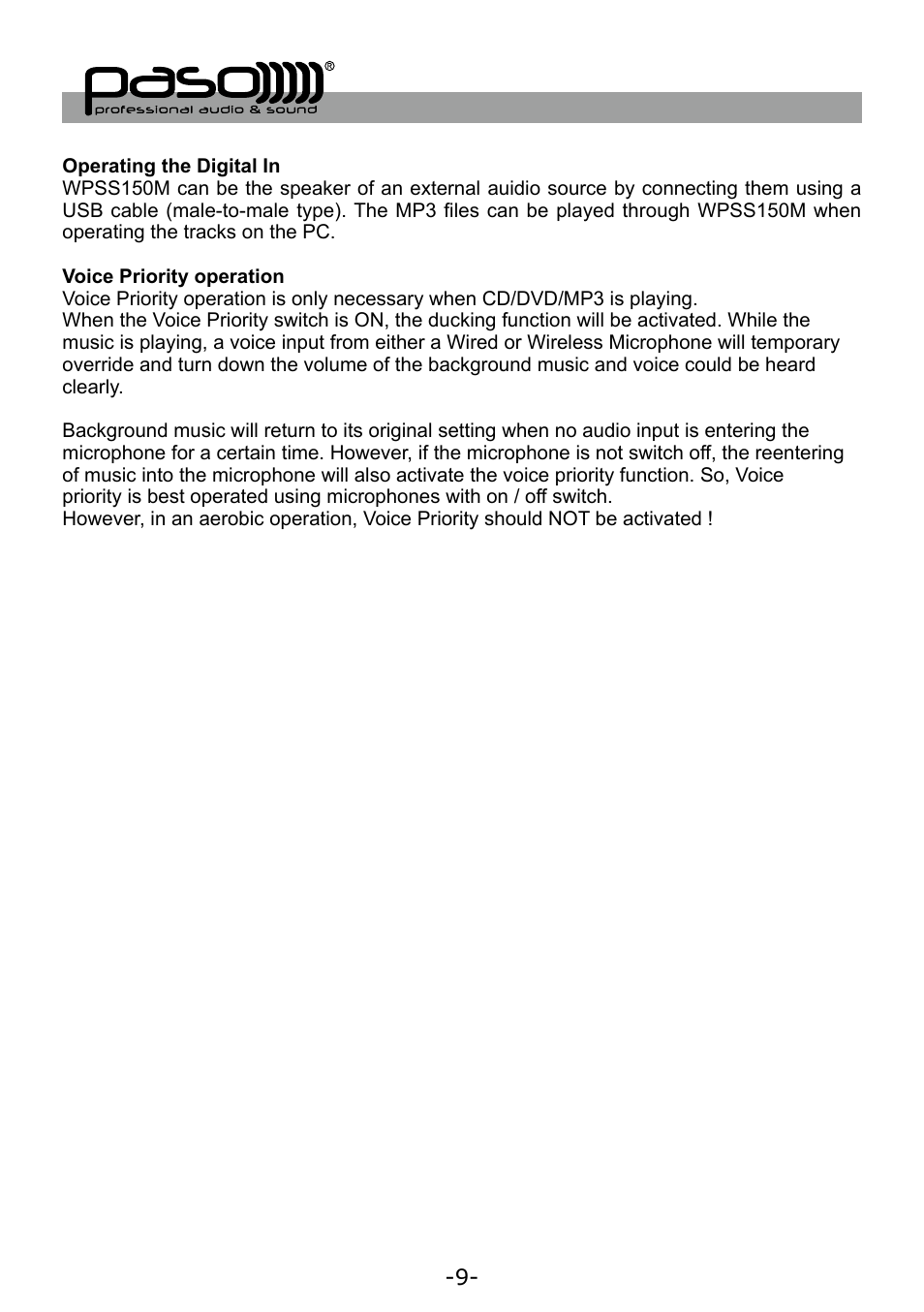 Paso Sound WPSS150M User Manual | Page 10 / 32
