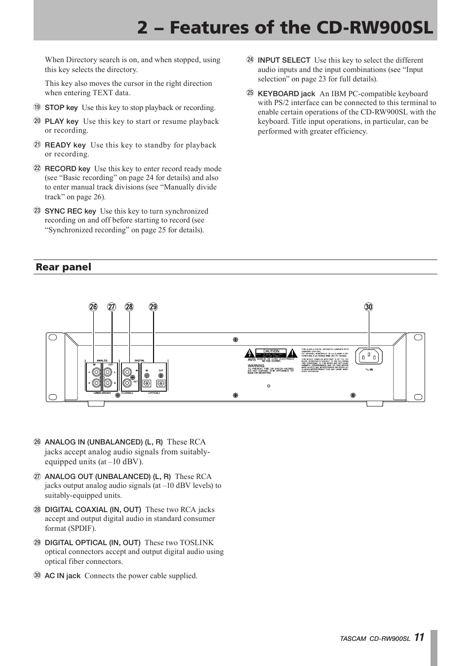 Rear panel, 2 − features of the cd-rw900sl, Important safety instructions | Paso Sound PCDRW900SL User Manual | Page 11 / 36