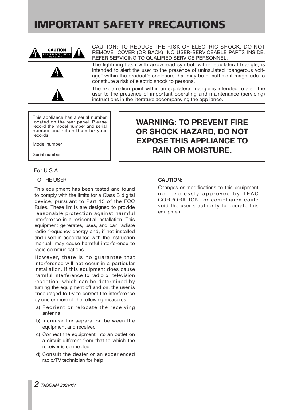 Important safety precautions | Paso Sound P202MKV User Manual | Page 2 / 28