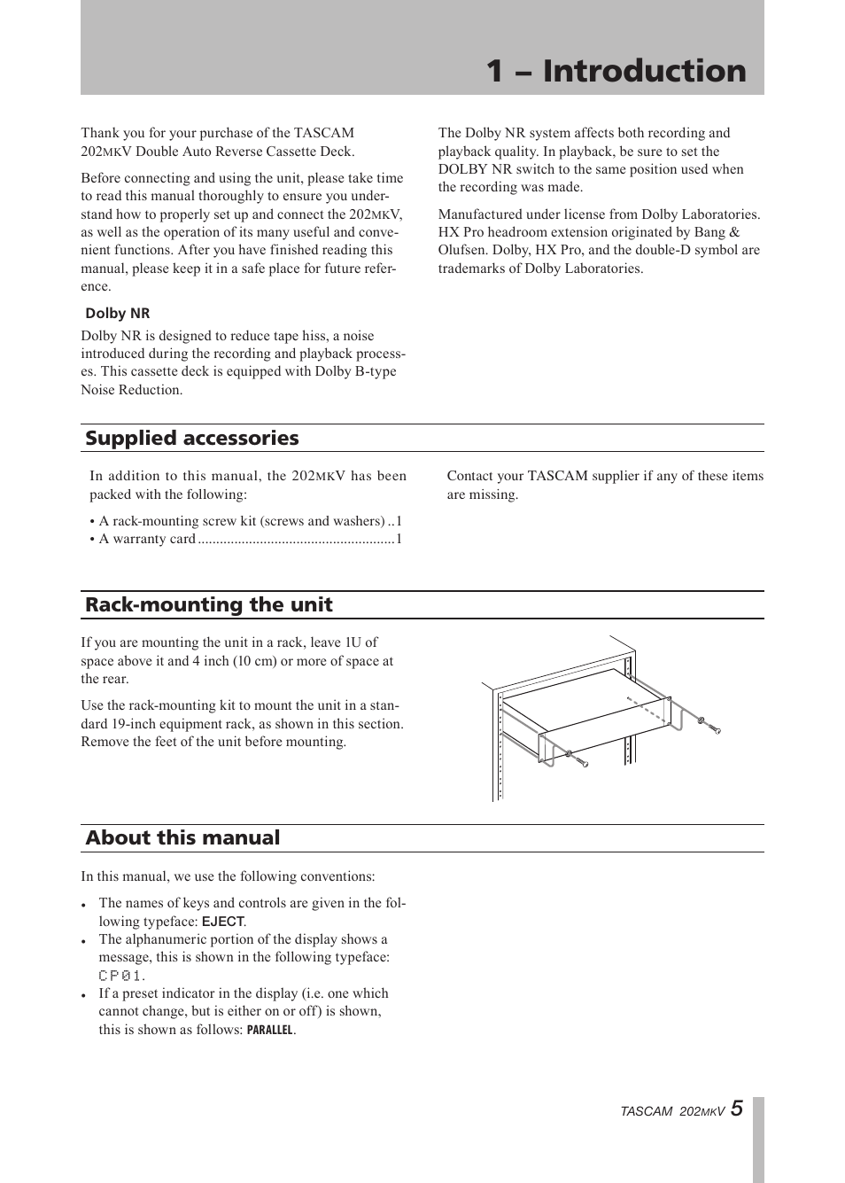 1 − introduction, Supplied accessories, Rack-mounting the unit | About this manual, Important safety instructions | Paso Sound P202MKV User Manual | Page 5 / 28