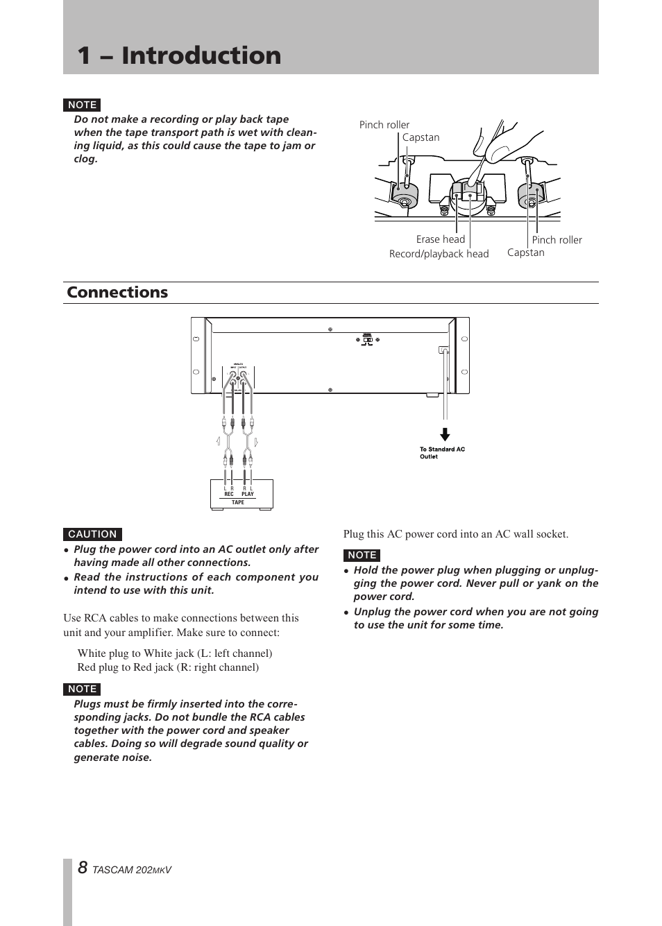 Connections, Important safety precautions, 1 − introduction | Paso Sound P202MKV User Manual | Page 8 / 28