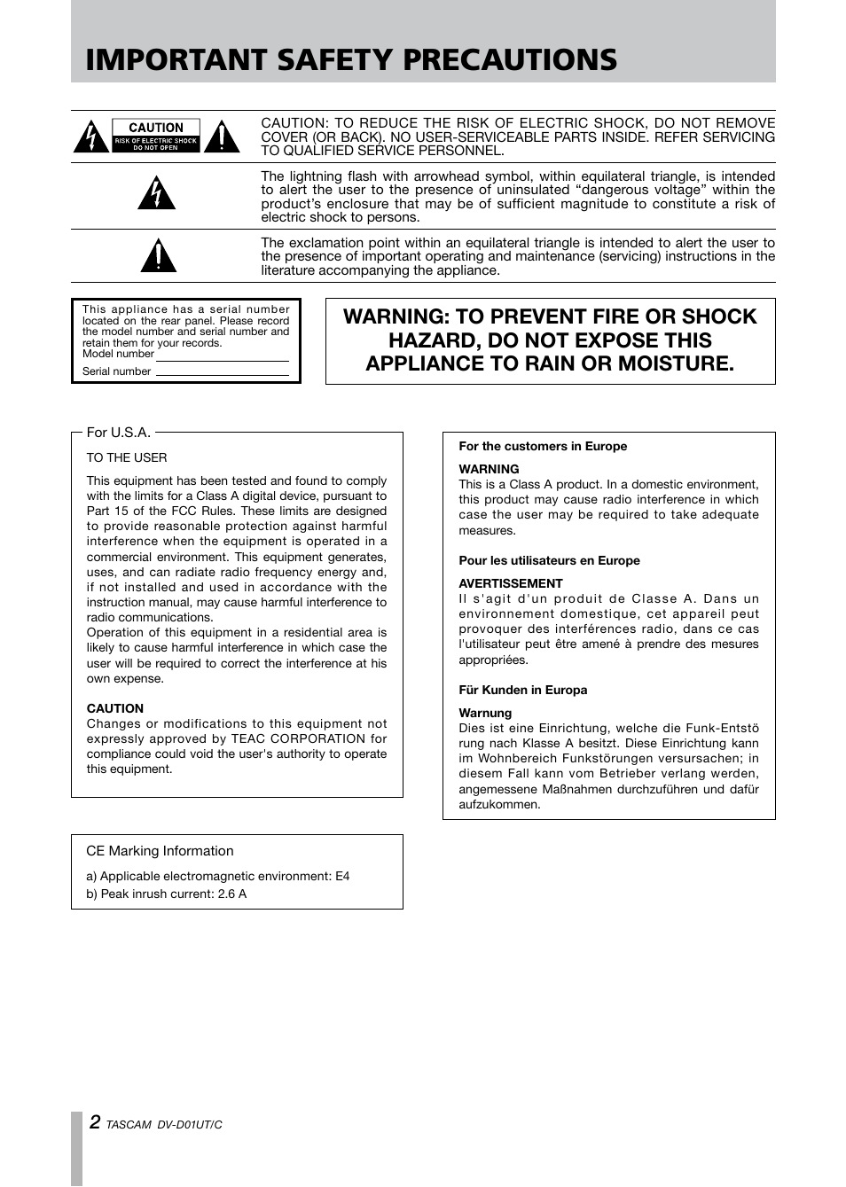 Important safety precautions | Paso Sound PDVD01U User Manual | Page 2 / 44