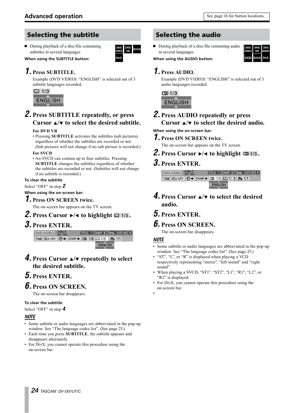 Selecting the subtitle, Selecting the audio | Paso Sound PDVD01U User Manual | Page 24 / 44