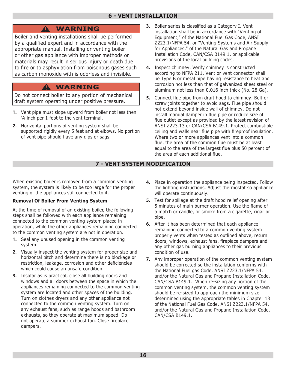 Warning | Pennco 15B045FE User Manual | Page 16 / 32