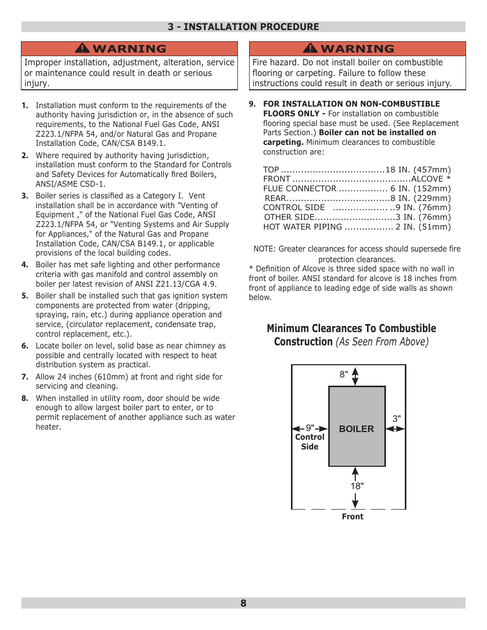 Warning | Pennco 15B045FE User Manual | Page 8 / 32