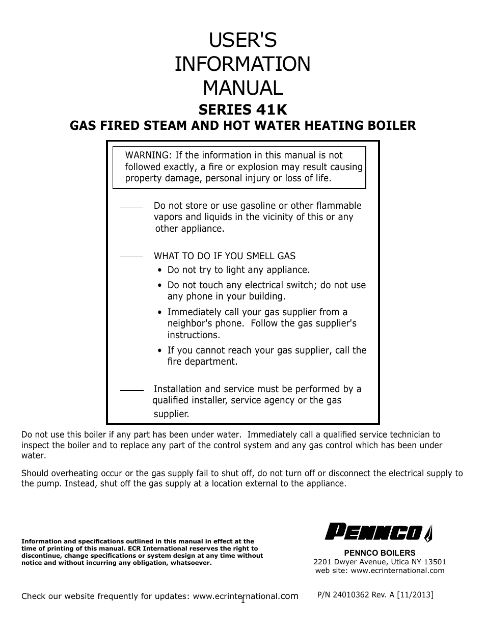 Pennco 41K Series Rev. A User Manual | 8 pages