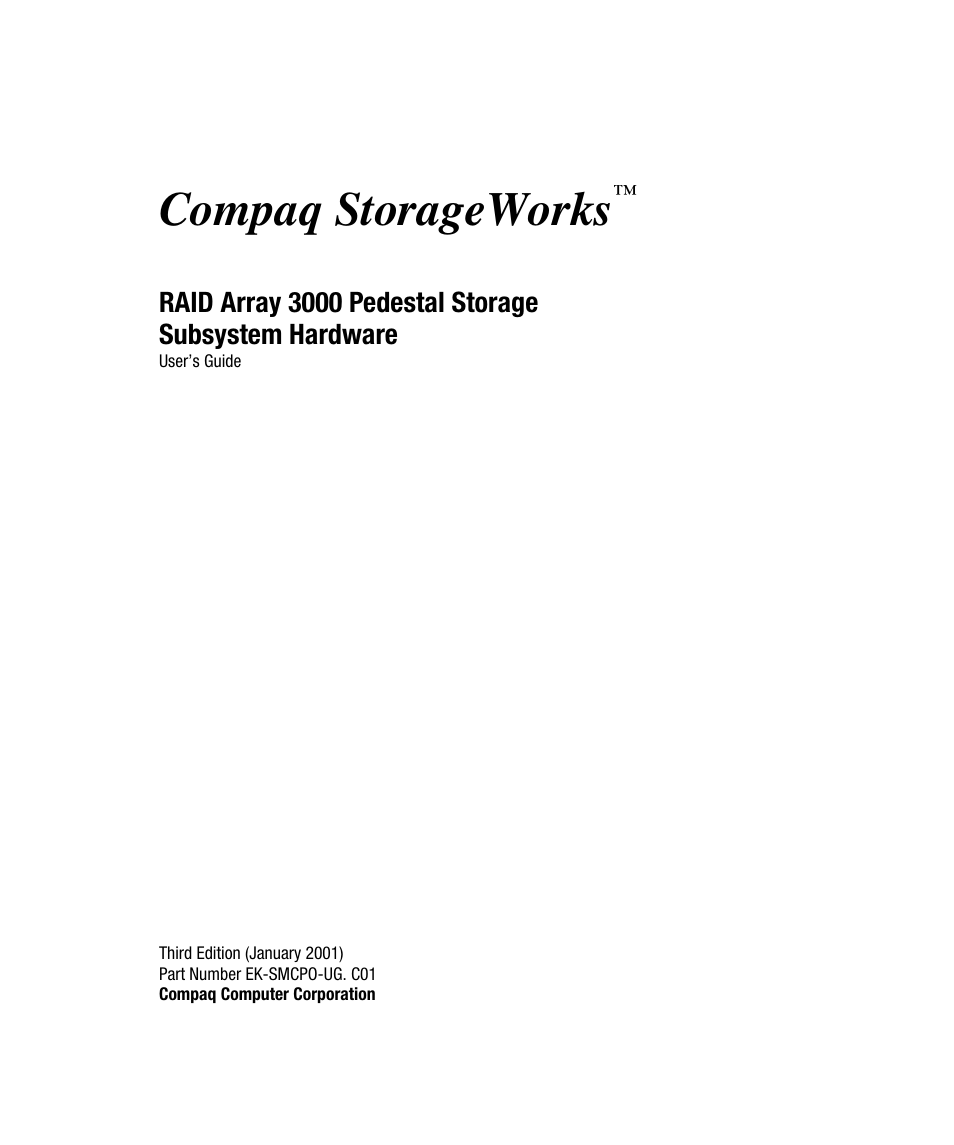 Compaq RAID ARRAY 3000 EK-SMCPO-UG. C01 User Manual | 112 pages