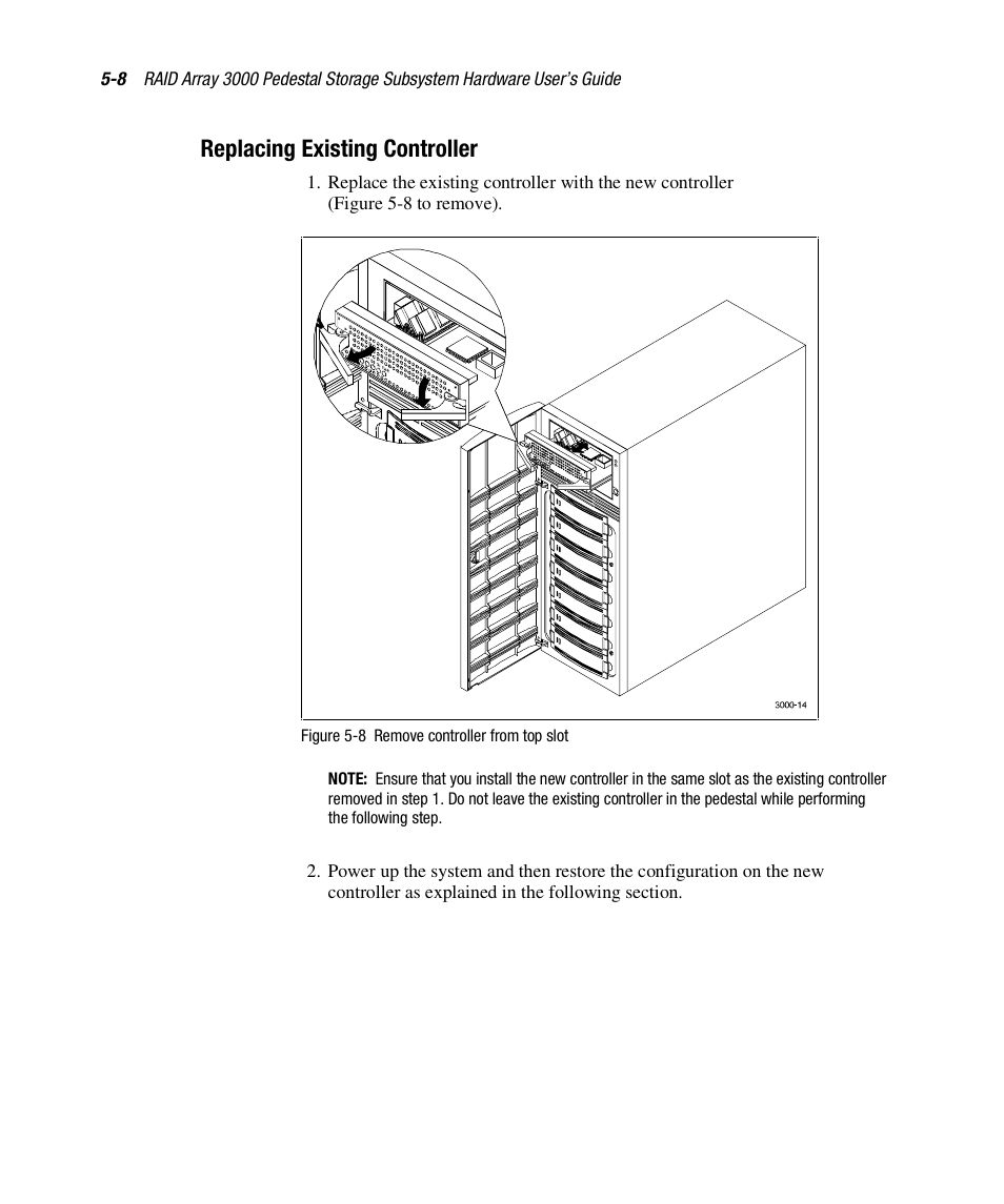 Replacing existing controller | Compaq RAID ARRAY 3000 EK-SMCPO-UG. C01 User Manual | Page 104 / 112