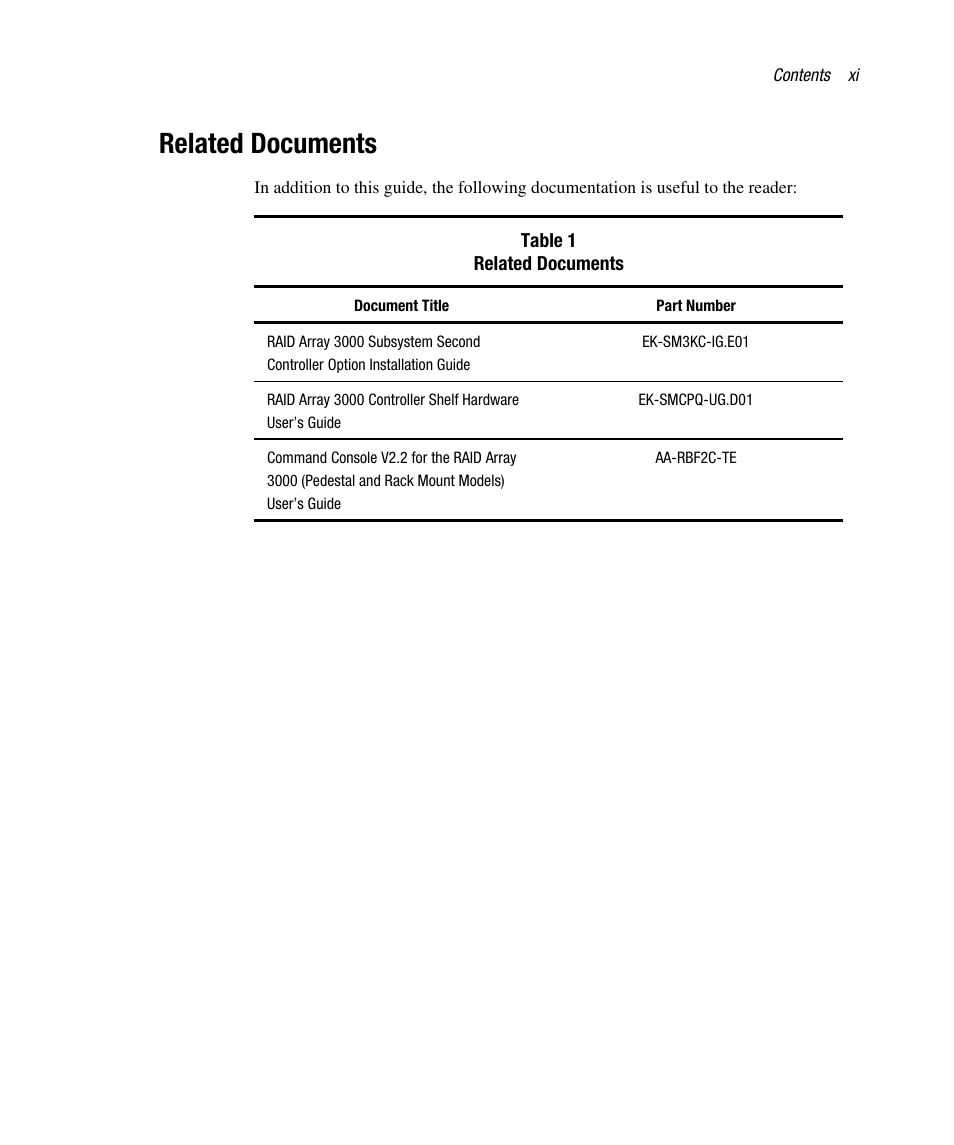 Related documents | Compaq RAID ARRAY 3000 EK-SMCPO-UG. C01 User Manual | Page 11 / 112