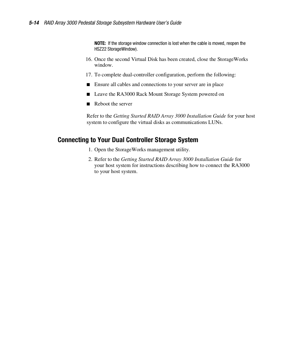 Connecting to your dual controller storage system | Compaq RAID ARRAY 3000 EK-SMCPO-UG. C01 User Manual | Page 110 / 112