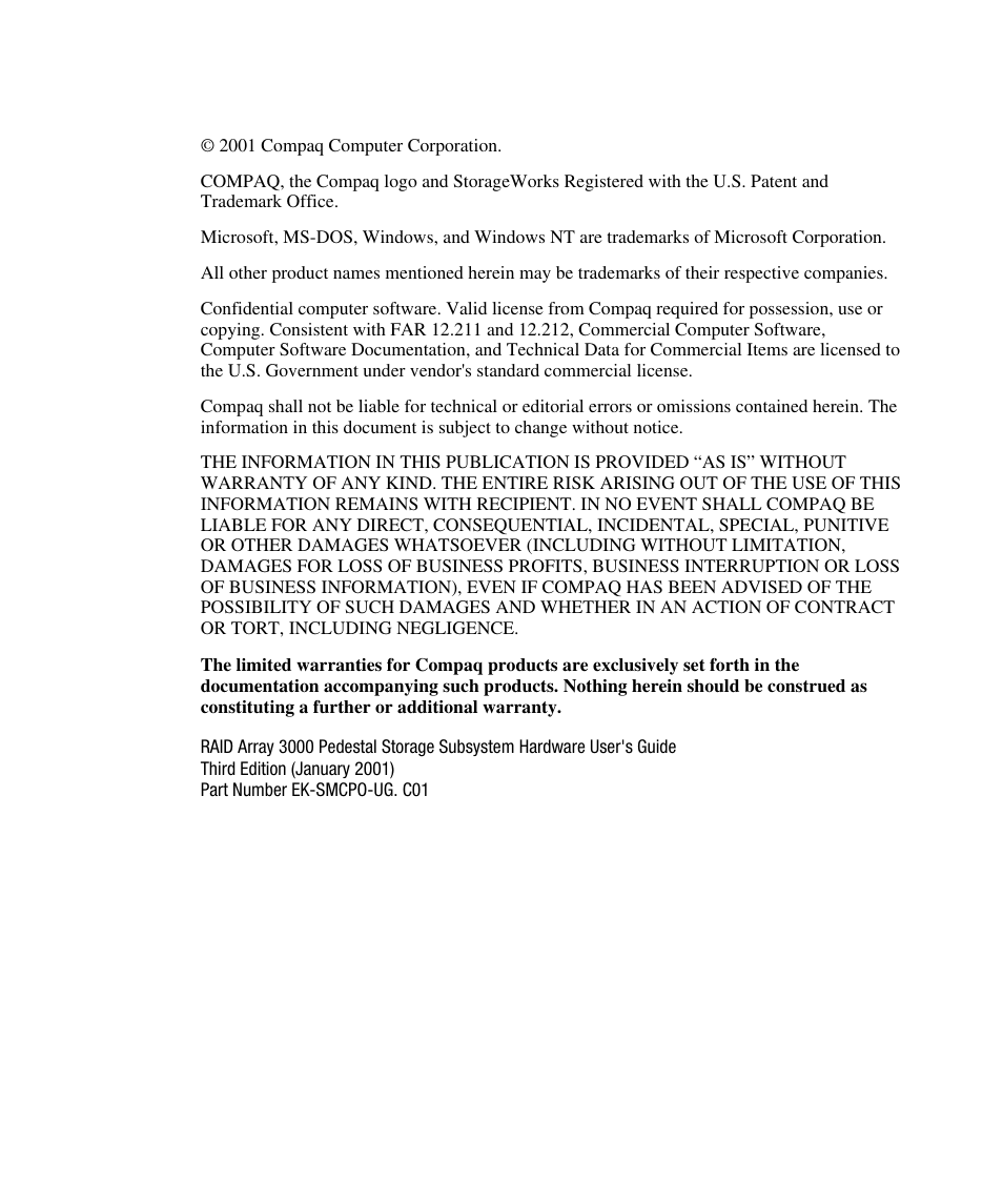 Compaq RAID ARRAY 3000 EK-SMCPO-UG. C01 User Manual | Page 2 / 112