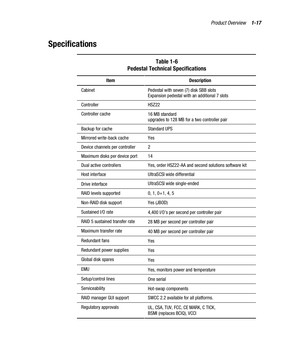Specifications | Compaq RAID ARRAY 3000 EK-SMCPO-UG. C01 User Manual | Page 33 / 112