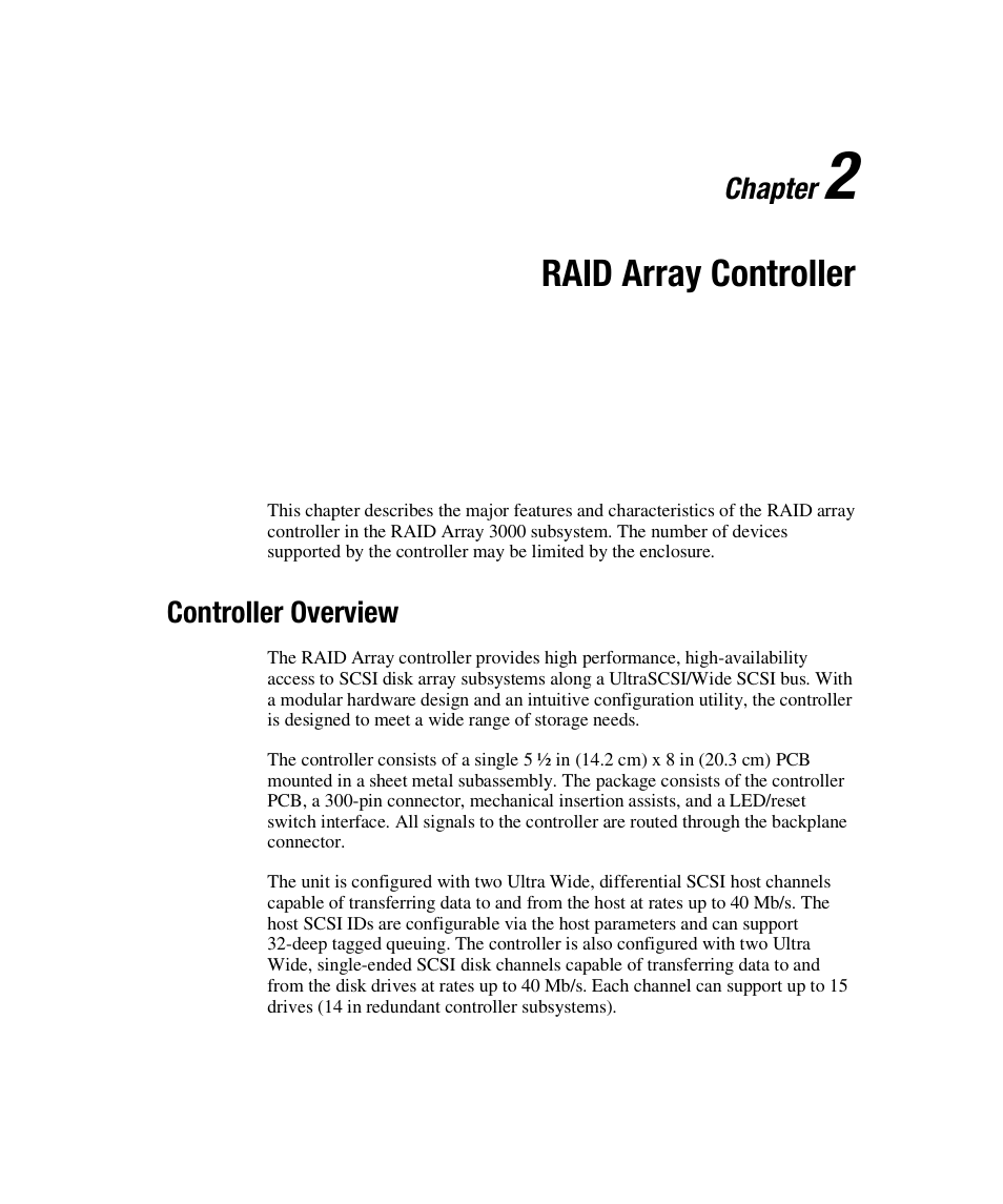 Raid array controller, Chapter, Controller overview | Compaq RAID ARRAY 3000 EK-SMCPO-UG. C01 User Manual | Page 35 / 112