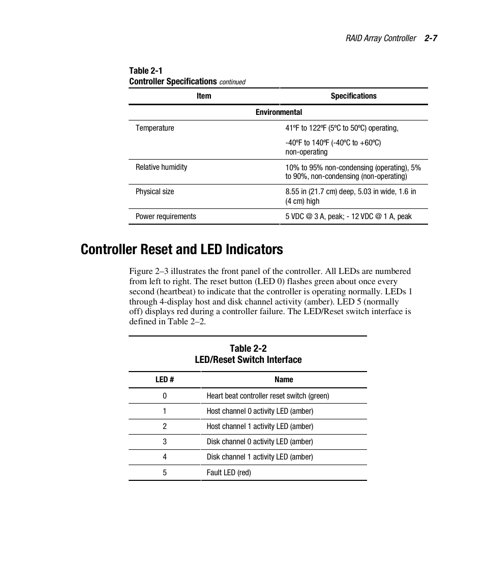 Controller reset and led indicators | Compaq RAID ARRAY 3000 EK-SMCPO-UG. C01 User Manual | Page 41 / 112