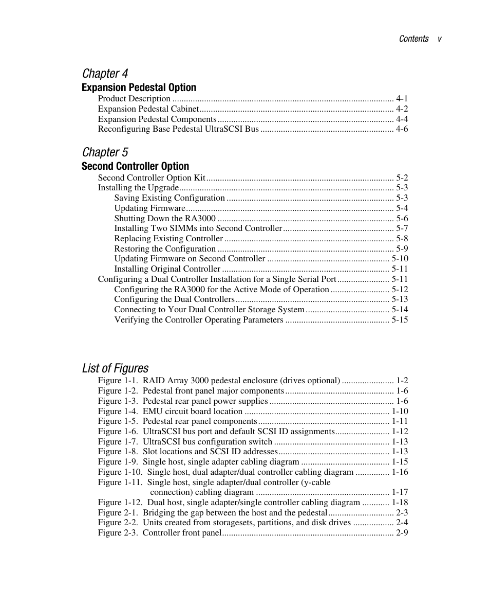 Chapter 4, Chapter 5, List of figures | Compaq RAID ARRAY 3000 EK-SMCPO-UG. C01 User Manual | Page 5 / 112