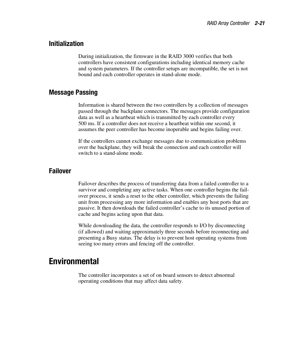 Environmental, Initialization, Message passing | Failover | Compaq RAID ARRAY 3000 EK-SMCPO-UG. C01 User Manual | Page 55 / 112