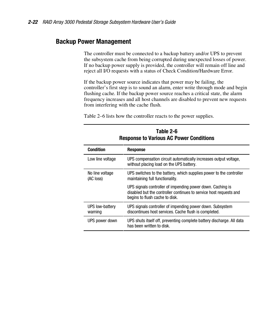 Backup power management | Compaq RAID ARRAY 3000 EK-SMCPO-UG. C01 User Manual | Page 56 / 112